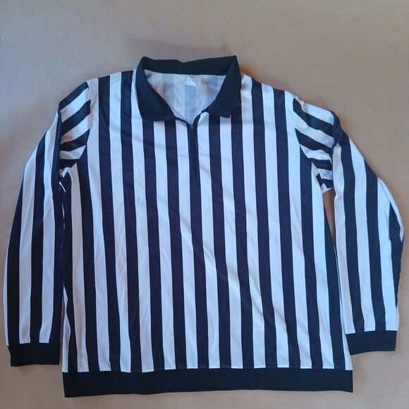 Referee Costume Halloween Black White Striped Shirt Long Sleeve 2XL - Picture 5 of 9
